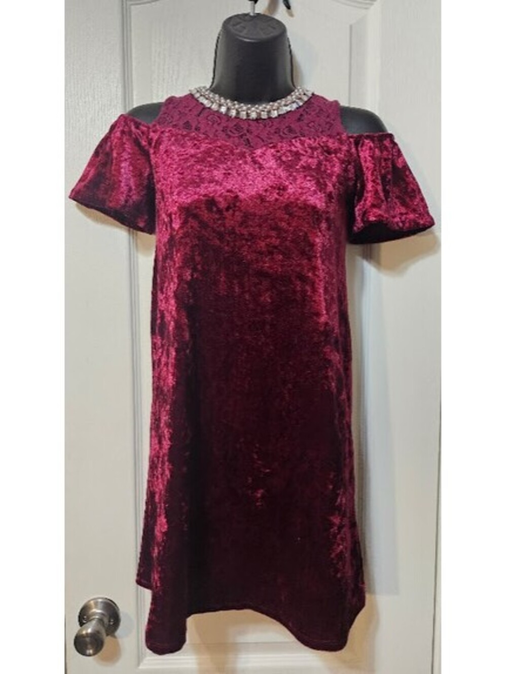 Monteau Girl Velvet Dress 10M Burgundy Cold Shoulder Holiday Glam